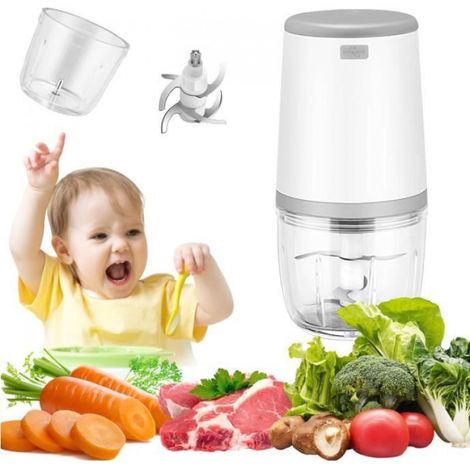 Hachoir Électrique - 300 ml - USB Rechargeable - Pour Aliments Bébé et Cuisine - 6 Lames Acier Inoxydable 304 - 1 Pièce (1/4)
