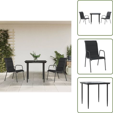 The Living Store 3-tlg. Garten-Essgruppe Schwarz Stahl und Textilene - Gartenstühle (1/5)