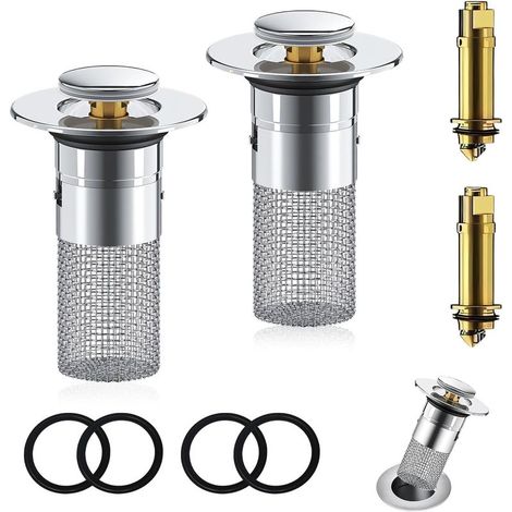 2 Pièces Bonde de lavabo Universelle 33-40 mm Bouchon lavabo Salle de Bain en Acier Inoxydable 304 avec Filtre lavabo Anti-Obstruction Bouchon évier Salle de Bain à Pression pour Lavabo et Baignoire (1/5)