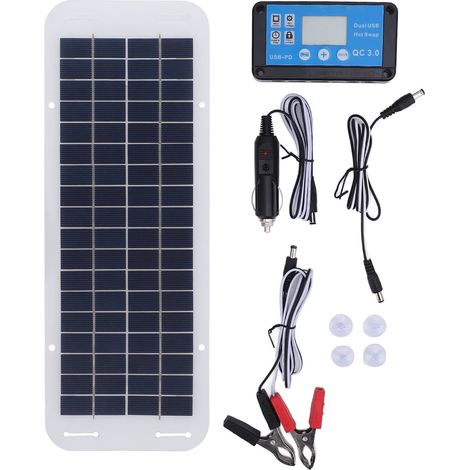 Ortviai Kit Solaire 30 W avec Régulateur de Charge 100 A, Panneau Polycristallin Bleu pour Voiture, Camping et Extérieur