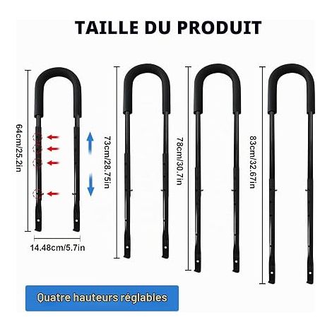 Barre Vélo Enfant, Barre De Traction Vélo Enfant Poignée, Barres Vélo Enfant Apprentissage Vélo D’Équilibre Vélo À Frein V, Réglable 64–83cm, Noir (1/4)