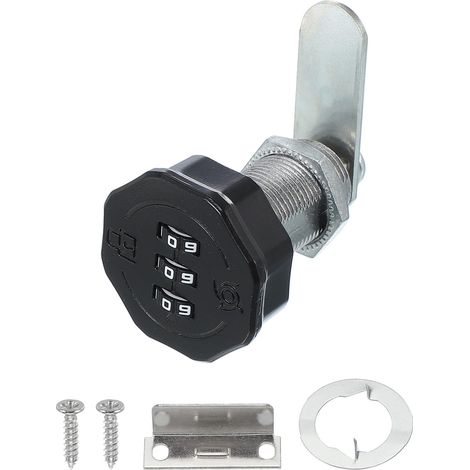 Verrou à combinaison en alliage de zinc sans clé à 3 chiffres pour armoire de classement, cylindre de 3,5 cm, finition chromée, serrure de sécurité avec vis pour tiroir, placard, noir (1/5)