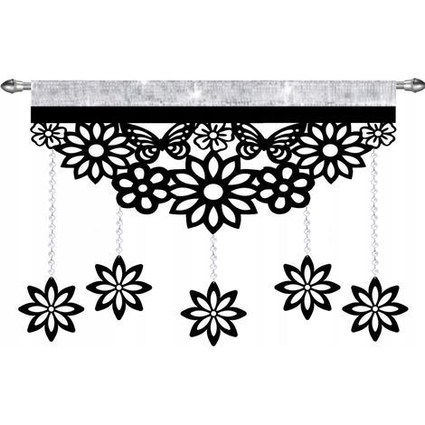 EKRAN moderner, durchbrochener Vorhang, verziert mit Kristallen, Schmetterlingen und Blumen, GLAMOUR Schwarz 140
