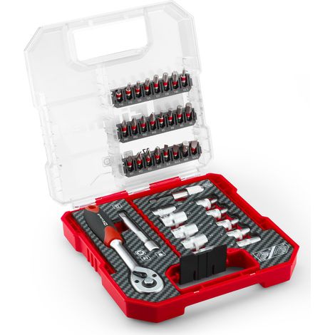 Einhell Set L-CASE Coffret de 37 embouts de vissage et douilles (embouts S2 de 25 mm, cliquet 1/4, porte-embouts à changement rapide, clé à douille, adaptateurs)