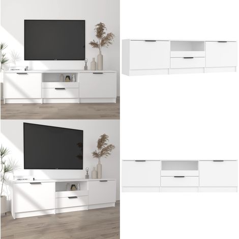 Meuble TV Blanc 140x35x40 cm Bois d'ingénierie - Meuble Tv - Meuble Téléviseur - Support Tv - Unité Tv - Design Moderne - Home & Living (1/5)