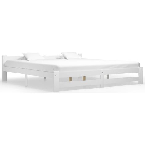 Cadre de lit sans matelas blanc bois massif de pin 200x200 cm (1/5)