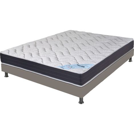 Matelas + sommier tapissier 140x190 Mousse - Melior - Soutien ferme - Simili taupe (1/5)