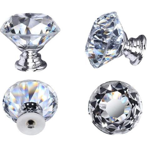 Boutons de tiroir en cristal transparent – Lot de 10 pièces, diamètre 30 mm, avec vis incluses pour meubles, cuisine et bureau (1/5)