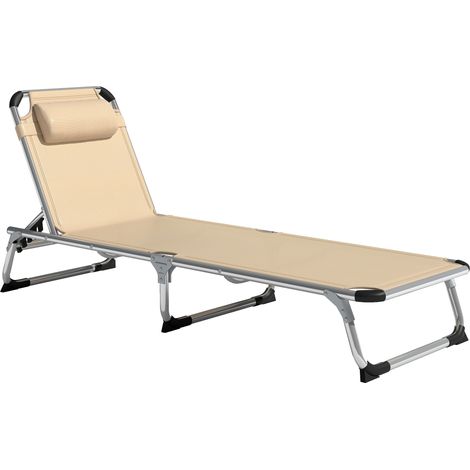 Sdraio Pieghevole Aluminium Schienale Regolabile Poggiatesta 60x165x76 cm Beige