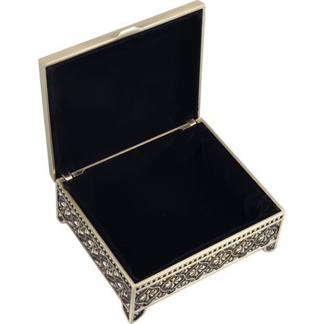 Coffret Vintage Bijoux Relief Floral Boîte de Rangement Décorative Écrin à Bijoux Coffre Trésor Bronze Antique (1/5)