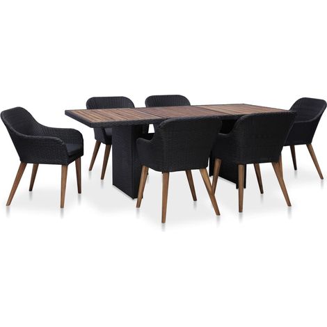 Salon de jardin 7 pcs avec coussins résine tressée noir vidaXL (1/5)