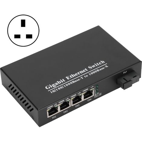 TBC-MC3714ES20A 4-Port Gigabit-Netzwerk-Switch, einfache Installation, robustes Design für Computernetzwerke, 100–240-V-Netzteil mit UK-Stecker