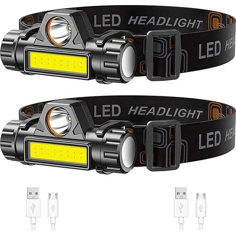 2 Set Powerful Built-in 18650 Battery Headlight Q5+COB LED Headlight USB Rechargeable Head Light Waterproof Front Head Light (1/5)