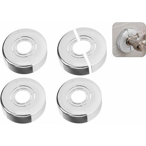4-Piece Round ABS Escutcheon Plate, Silver Round Plumbing Pipe Cover for Shower and Mixer Taps, Adjustable Finishing Rosette for Water Pipes, Bathroom and Sanitary Installation (1/5)