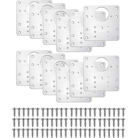 12 supports de réparation de charnières de meuble, plaque de réparation de charnières avec 72 vis, kit de réparation de charnières de meubles. (1/5)