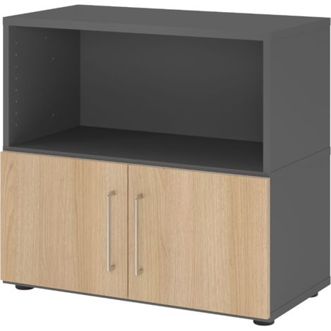 bümö flexi Aktenschrank klein mit Flügeltüren   Graphit/Eiche