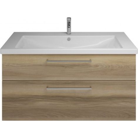 Burgbad Eqio Keramik-Waschtisch mit Unterschrank, 2 Auszüge und Stangengriff Frassino Dekor Cappuccino 123 cm (1/2)