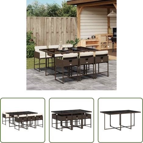vidaXL Gartenstuhl -  7-tlg. Garten-Essgruppe mit Kissen Braun Poly Rattan (1/5)