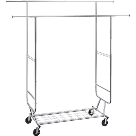 Mophorn Perchero resistente para ropa, barra doble ajustable para colgar con almacenamiento en la parte inferior, longitud extensible, capacidad de 600 lb, ideal para organizar prendas, acero duradero (1/5)