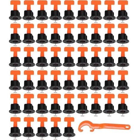 Kit de système de nivellement de carrelage réutilisable 100 pcs. Niveleur de tuile en T et 1 pièce. Clé d'espacement 2-8 mm / Épaisseur 5-18 mm Construction de paroi en céramique (1/5)
