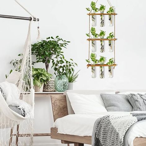 Station de propagation murale avec support en bois, terrarium mural en verre à 9 tubes pour plantes hydroponiques, décoration murale pour la maison ou le bureau (1/5)