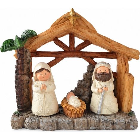 Crèche en résine, décoration de Noël de style européen pour la maison, le bureau ou la fenêtre F25169 (1/5)