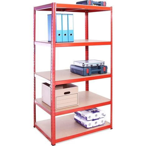 Garage Storage Shelving Unit - 1 Bay Red Racking, Heavy Duty Metal Shelf, Shed for Home, Office - 180 x 90 x 30cm - 5-Tier Shelves, Red - 175kg Load/Tier (875kg/Unit) (1/5)
