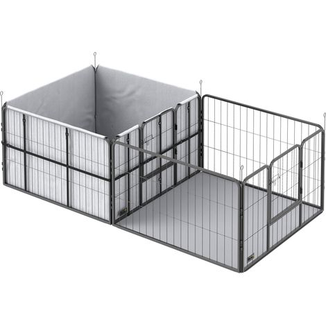 Parc de mise bas pour chien - PawHut - 2 compartiments séparés avec toile Oxford coupe-vent - acier - 203x102x60cm - noir (1/5)
