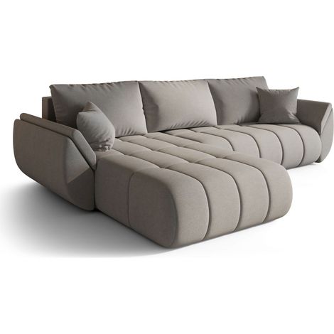 Canapé d’angle velours chenille convertible avec coffre ARCO angle gauche-Gris clair-angle gauche (1/5)