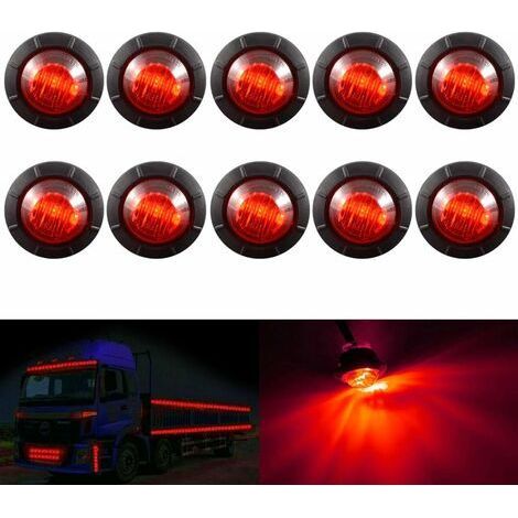 PAIR 3/4\" Round LED Front Rear Side Marker Indicators Light Waterproof Bullet Marker Light 12V for Car Truck(Rouge) (1/4)