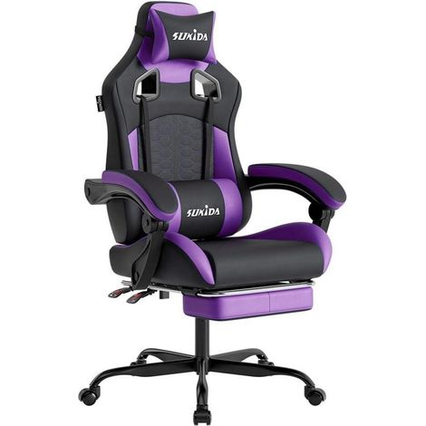Ergonomischer Gaming Stuhl mit Fußstütze Lila 150 kg Gaming Chair (1/5)