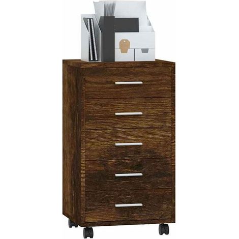 Commode à Roulettes en Bois d'Ingénierie Couleur Chêne Fumé, Armoire de Rangement avec Tiroirs pour Chambre et Salon (1/5)