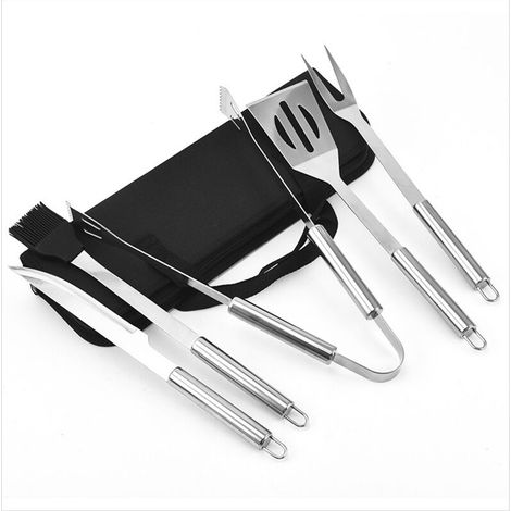 Ensemble de 5 couverts de barbecue en acier inoxydable avec pochette, spatule, pince et fourchette, accessoires Dump Barbecue Cooki - AquaForge (1/3)