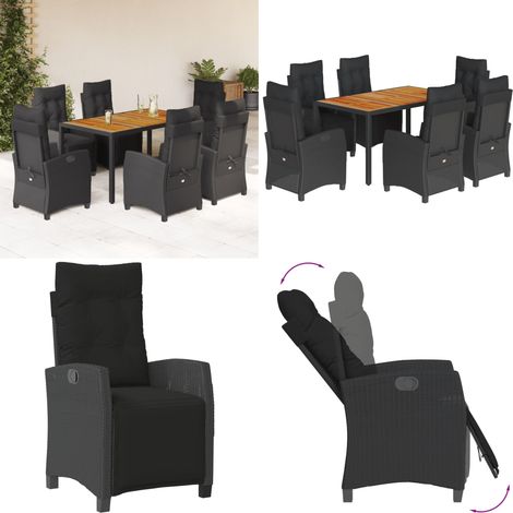 7-tlg. Garten-Essgruppe mit Kissen Schwarz Poly Rattan - Gartenstuhl - Gartentisch (1/5)