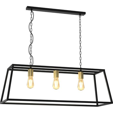 Lampada sospensione industriale trapezio nero-oro 3xE27 Luminex