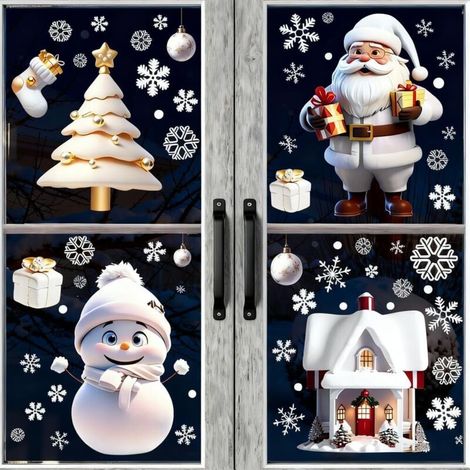 autocollants Noël flocon neige statiques stéréo pour décoration intérieur 114 verre blancs (1/5)