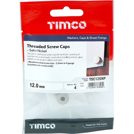 TIMCO Threaded Screw Caps Solid Brass Satin Nickel - 12mm (1/3)