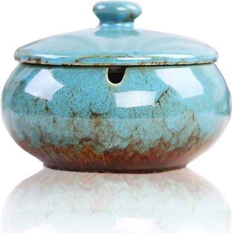 Cendrier en céramique avec couvercle, coupe-vent, pour une utilisation intérieure ou extérieure, cendrier de bureau pour fumeurs, idéal pour la décoration de la maison ou du bureau. (1/5)