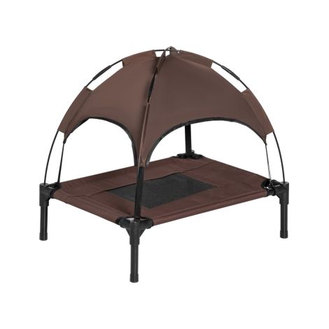 Panier d'extérieur pour animaux de compagnie avec auvent, lit surélevé pour chien, tissu taffetas respirant, couleur café, 61 x 46 x 62 cm