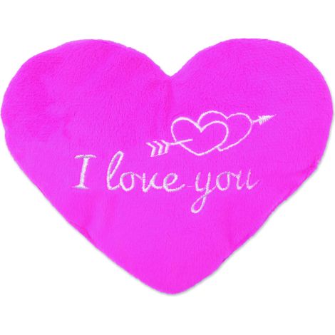Aumüller Katzenspielkissen I Love You-Herz aus pinkem Schmuseplüsch - gefüllt mit Dinkelspelz und Baldrianwurzel (1/3)