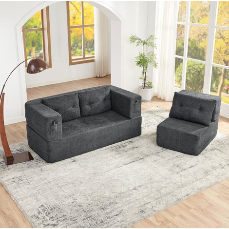 Sofá cama modular 2 plazas con sillón tela OKMYHOME (1/5)