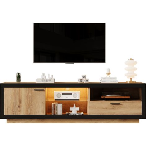 Meuble TV LED RGB pour salon et gaming, 160 cm, avec rangements, niches en verre trempé, gestion des câbles et contrôle Bluetooth via appli – CHICFURN (1/5)