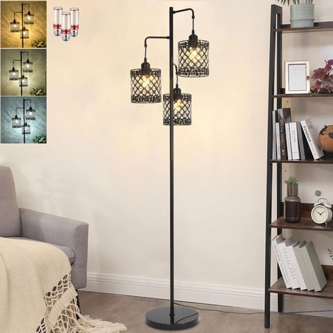 Lampadaire De Salon En Cristal à 3 Flammes Avec Abat-Jour, Lampadaire Sur Pied Noir Moderne Avec Interrupteur Au Pied, Douille E27, Lampe De Lecture, Pour Salle à Manger, Chambre à Coucher (1/5)