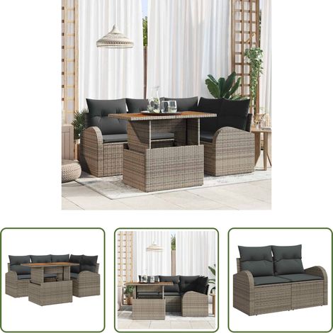 vidaXL Conjunto de sofá de jardín 5 uds. Gris Poliratán (1/5)