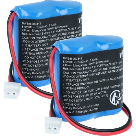 vhbw 2x batería reemplaza Visonic GP2CR123A, EVE2CR17450-C, 103-302915, OSA363, 103-302891 para detector de movimiento (1350 mAh, 6 V, Li-MnO2)