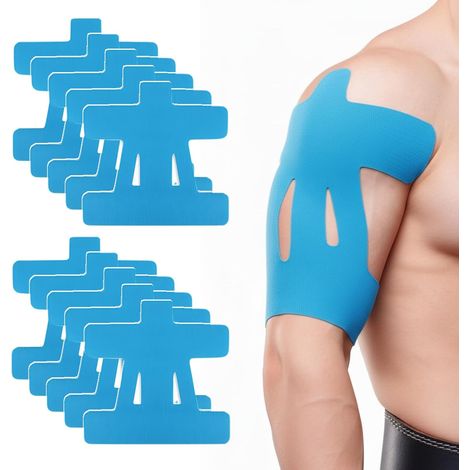 12er-Pack vorgeschnittene Schulter-Kinesiologie-Tape-Streifen, elastische Sportunterstützung (Blau) (1/5)