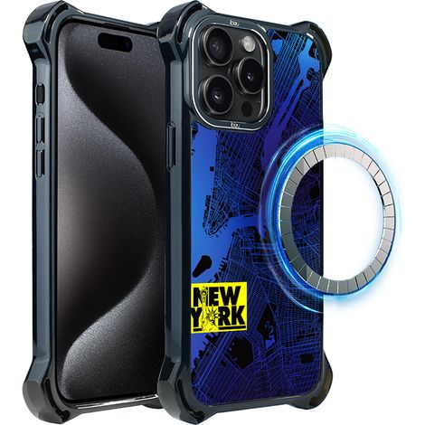 Hülle für iPhone 15 Pro Max ibizu DropGuard Ultra mit MagSafe, Weltkarten, New York (1/5)