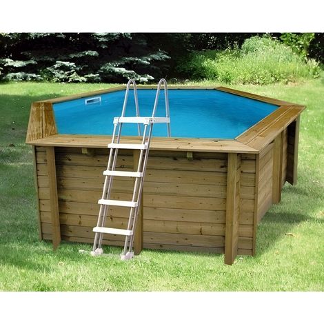 Ubbink – Piscine bois hors sol 300x490 cm – H120 cm – Structure bois traité – Installation hors-sol ou semi-enterrée – Liner bleu
