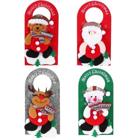 Lot de 4 décorations de Noël non tissées à suspendre à la porte, motifs de dessins animés (couleurs assorties)-23x11.5cm (1/2)