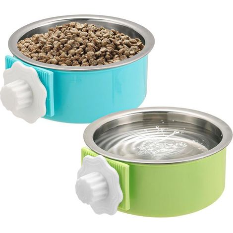 Ecleanfy - Ensemble de 2 gamelles pour cage de chien - Bleu、Vert - Acier inoxydable - 2 en 1 - À suspendre - Gamelle amovible (1/5)